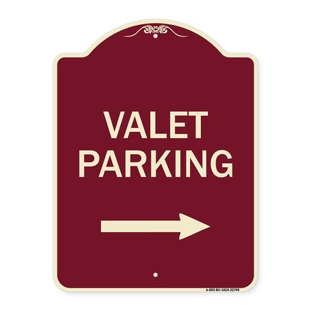 Signmission Valet Parking with Right Arrow Heavy-Gauge Aluminum Architectural Sign, 24" x 18", BU-1824-22749 A-DES-BU-1824-22749
